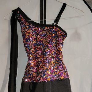 Multi-colored Sequin Shortie Unitard w/Pink/Purple Tutu Skirt & Matching Leggin